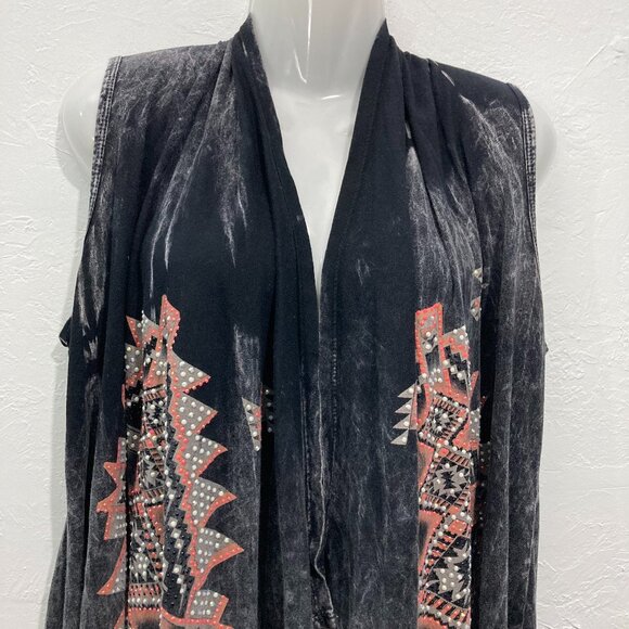 Vocal Black and Orange Tribal Fringe Vest - Picture 3 of 10